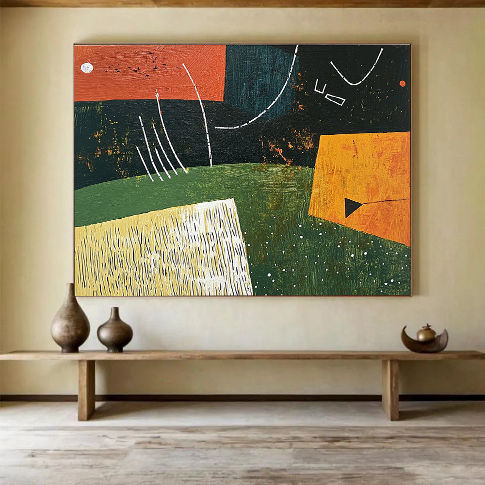 Geometric Color - Block Abstract Painting with Orange, Green and Black DYP111