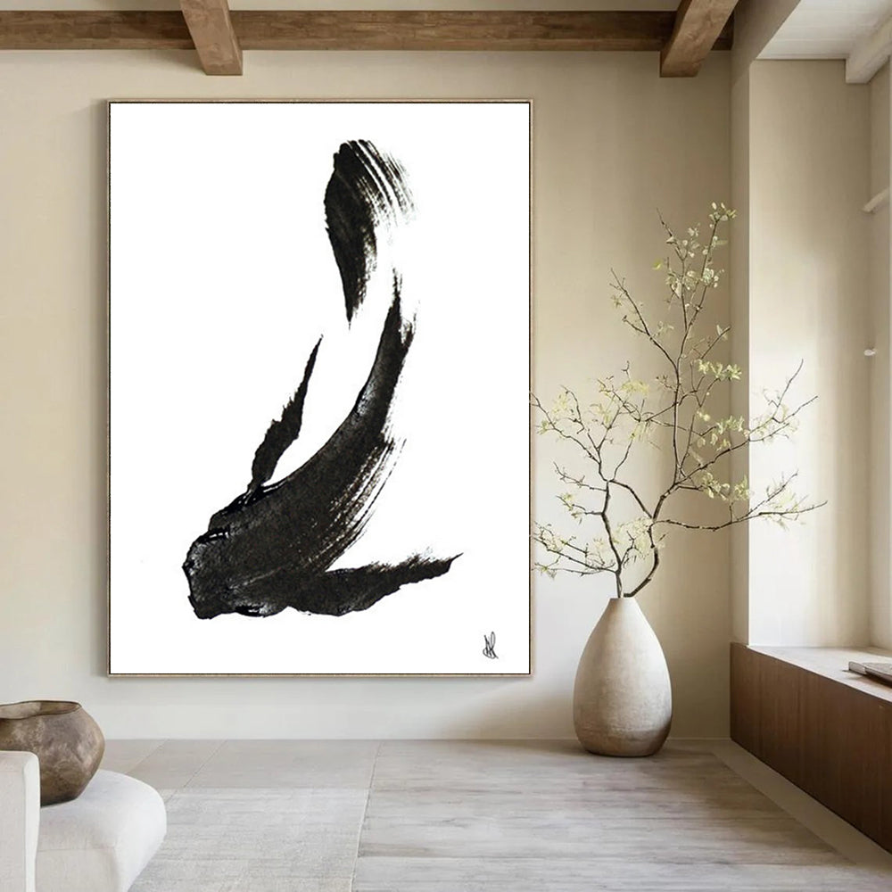 Black Ink Minimalist Fish Abstract Painting ADGE181
