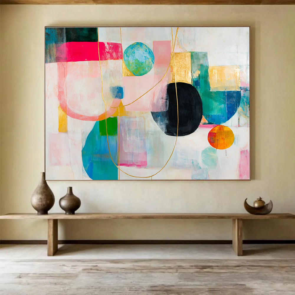 Abstract Composition with Gold Accents and Colorful Shapes DYP533