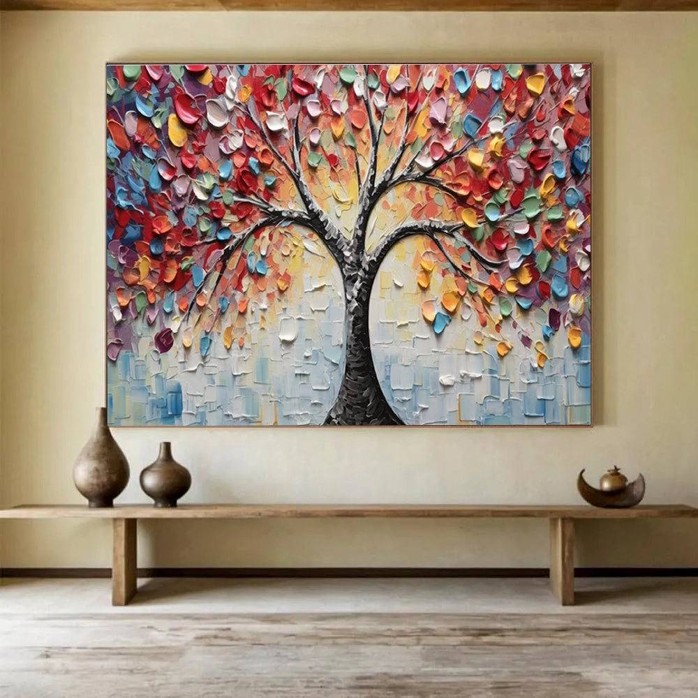 Colorful Blossom Tree Abstract Painting with Mixed Bright Colors THY169