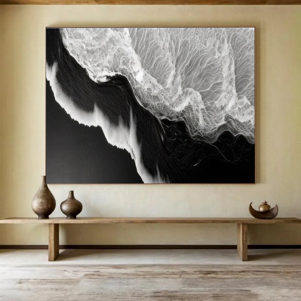 Black White Wave Abstract Painting THY074