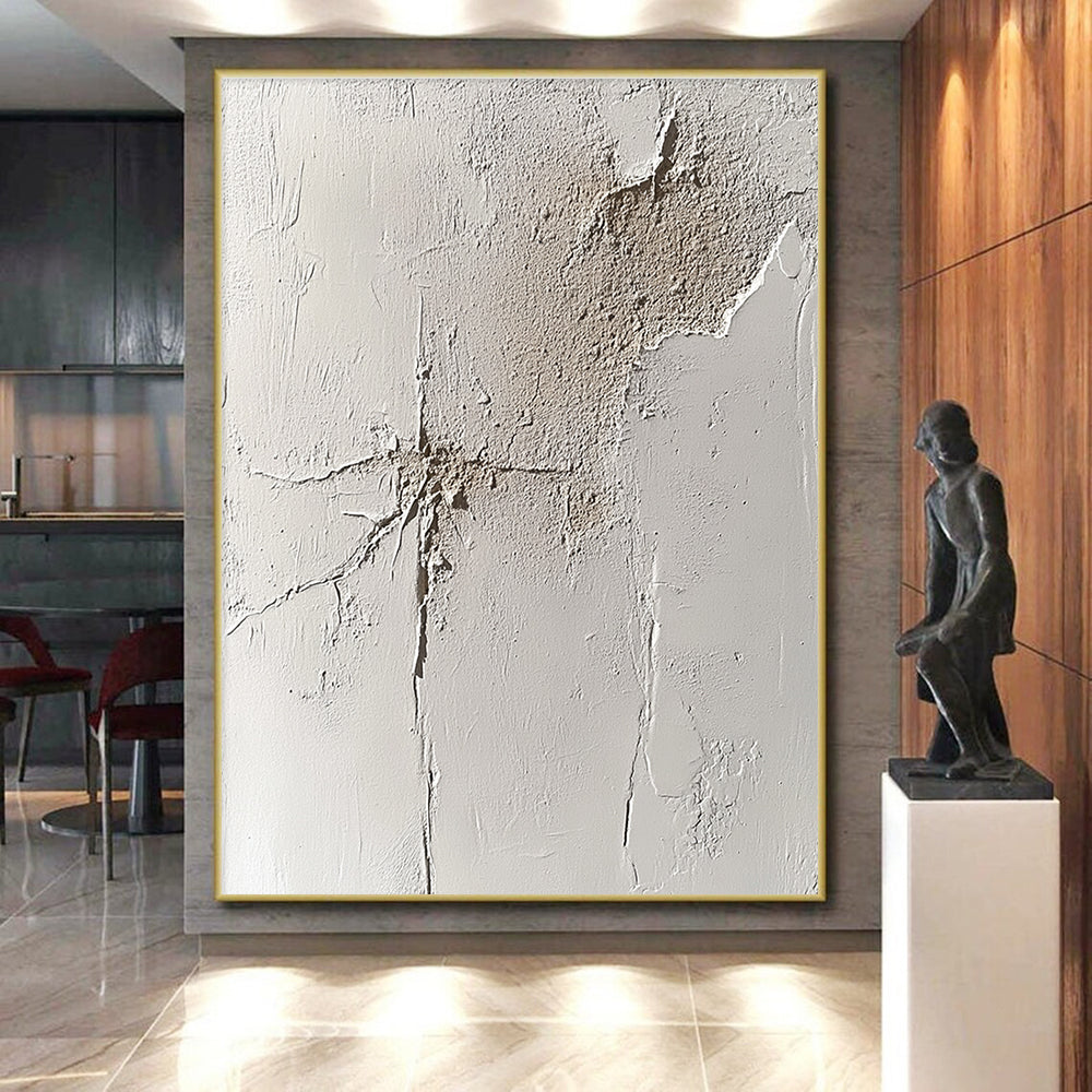 Cracked White Abstract Painting with Textured Surfaces GER095
