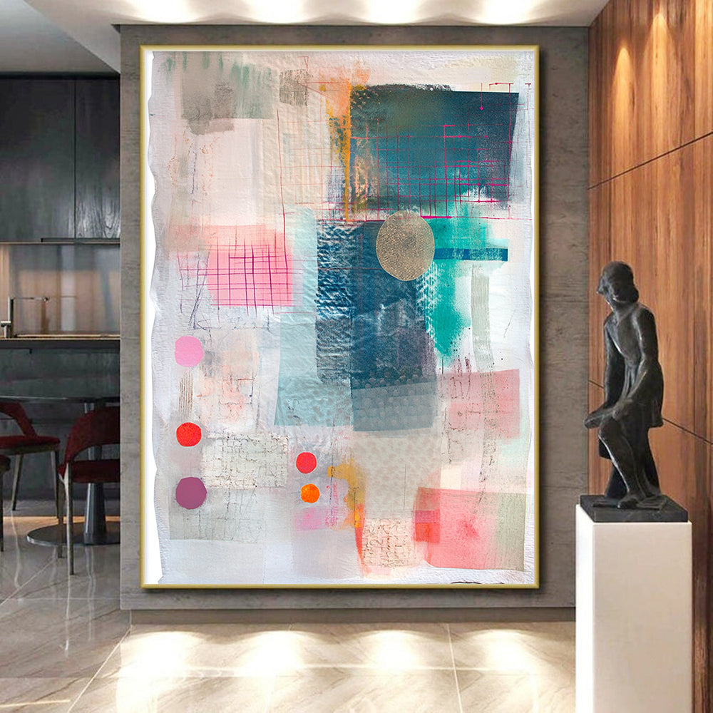 Colorful Geometric Mixed Media Abstract Collage Art GER203