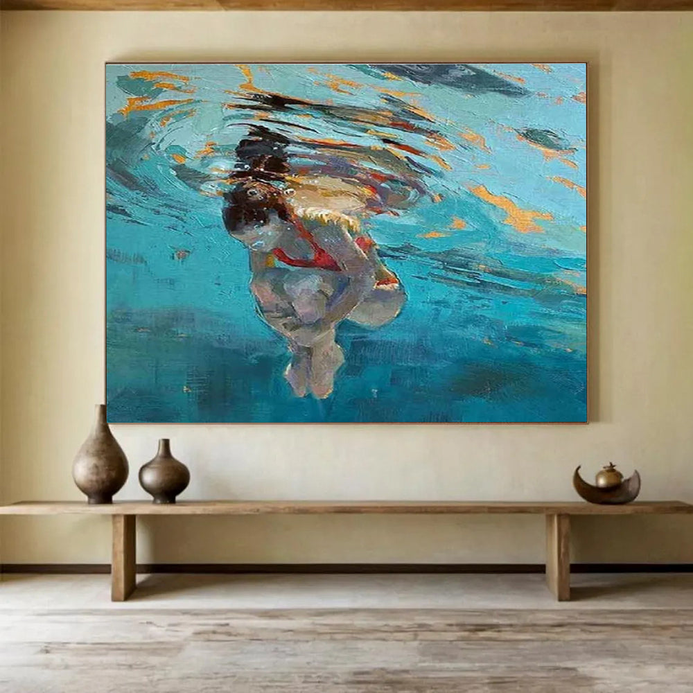 Underwater Swimmer Abstract Painting with Fluid Colors and Shapes THY247