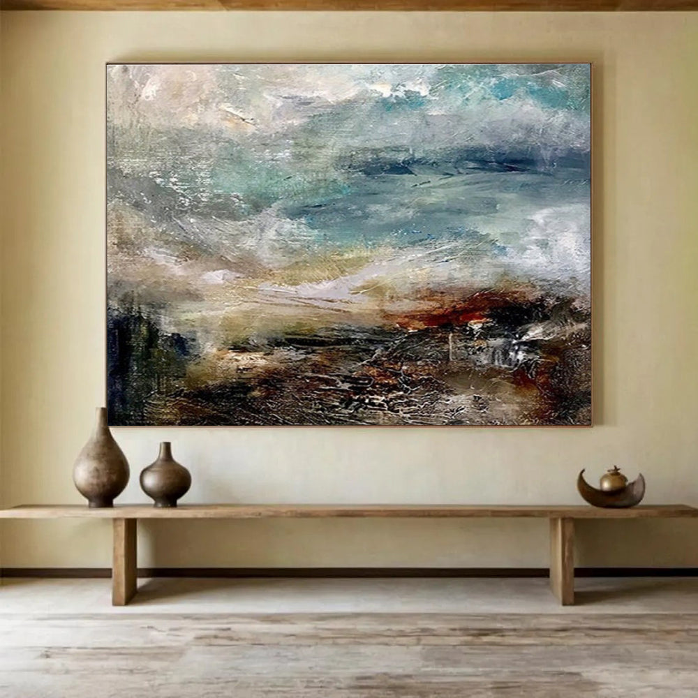 Dynamic Blue Grey Sea Abstract Painting THY015