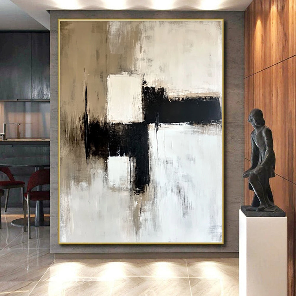 Beige and Black Abstract Painting with Subtle Contrasts GER559