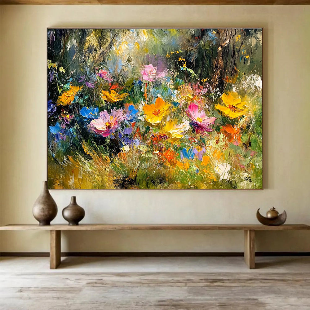 Vivid Floral Abstract Painting with Multicolor Blossoms DYP559