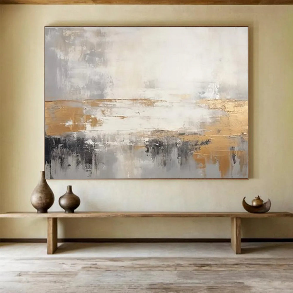 Grey and Gold Minimalist Abstract Landscape - like Painting THY107