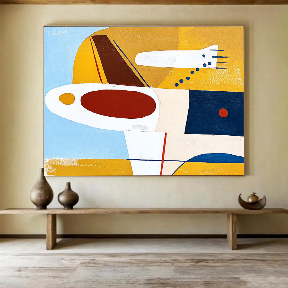 Geometric Yellow Blue and Red Abstract Painting with Clean Shapes DYP201