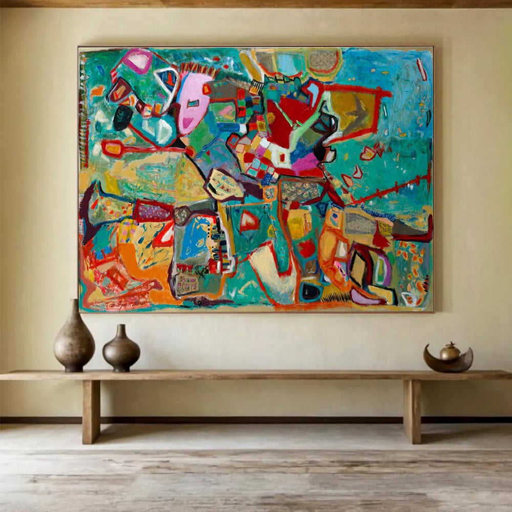 Colorful Geometric Abstract Painting with Mixed Bright Hues THY233