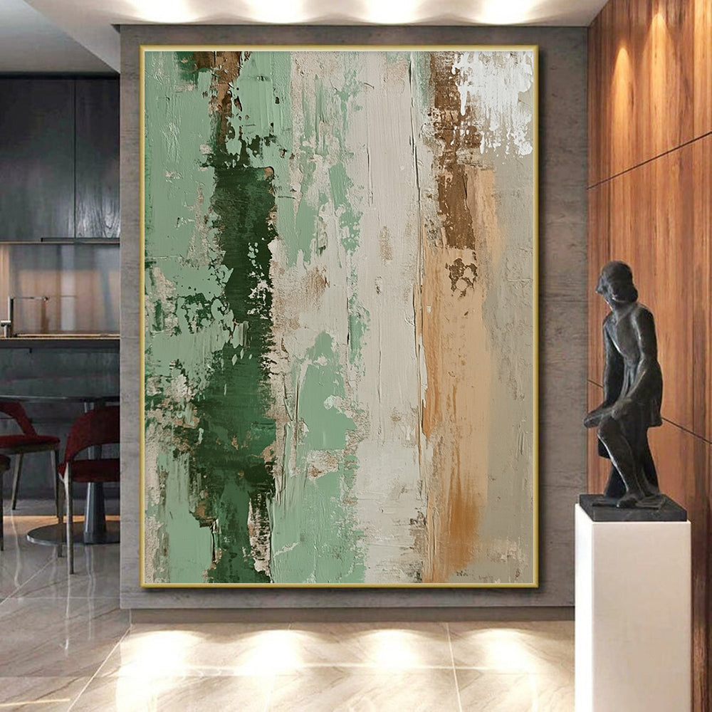 Green and Beige Abstract Painting with Layered Textures GER096