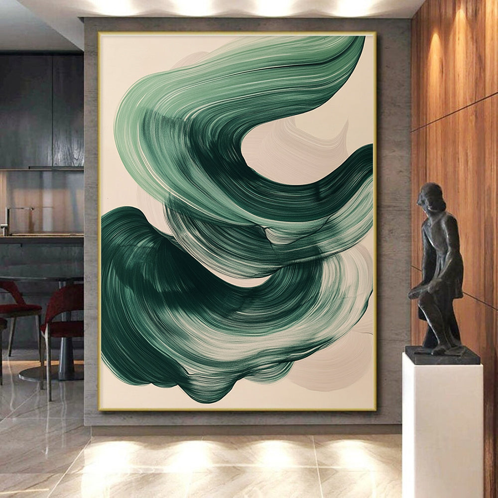 Green Swirl Abstract Painting with Smooth Strokes GER788