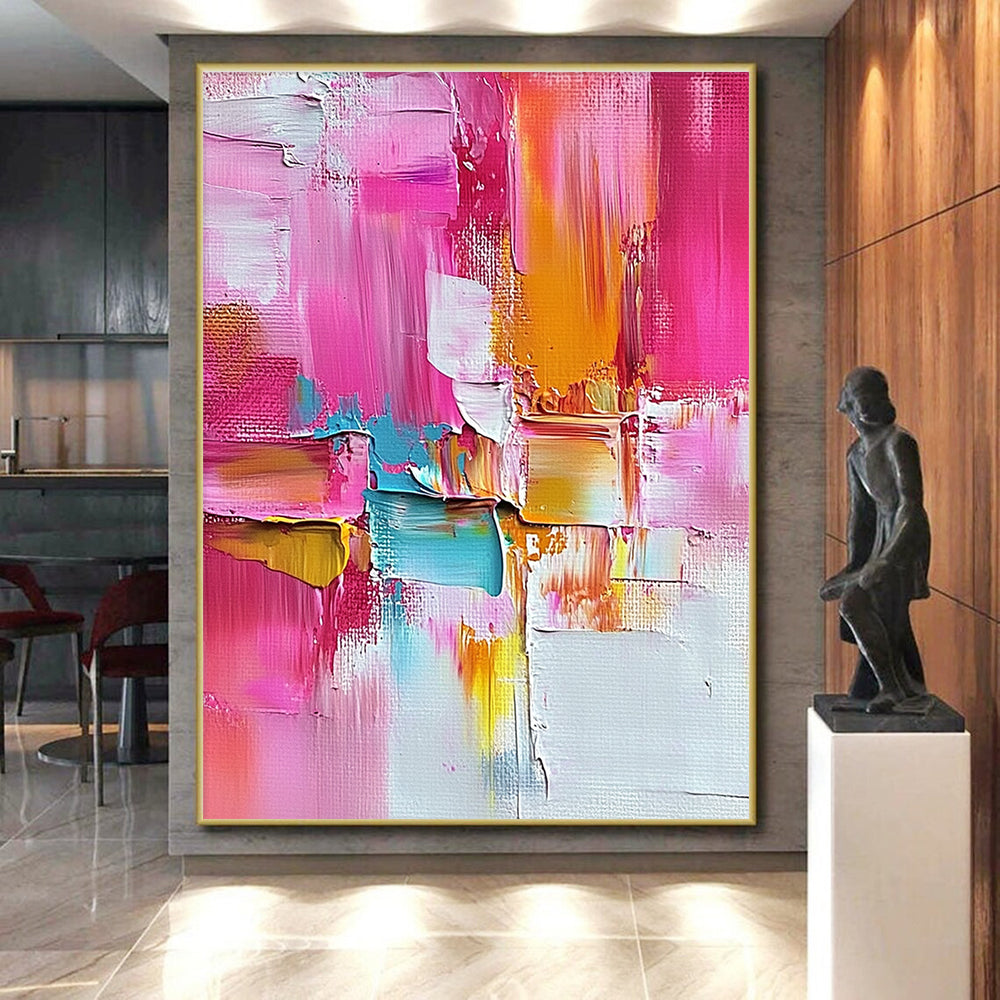 Pink Orange and Blue Abstract Painting with Textured Layers GER520