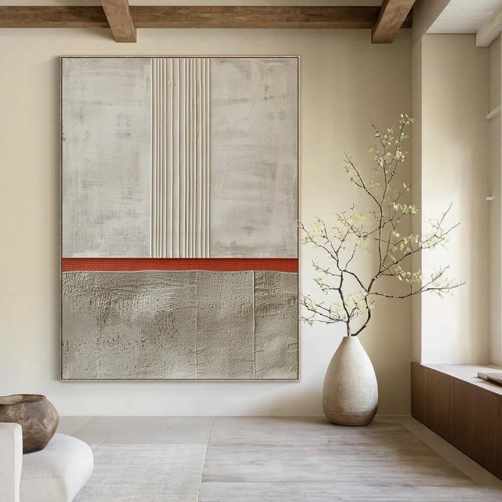Beige Grey Red Minimalist Abstract Painting ADGE026