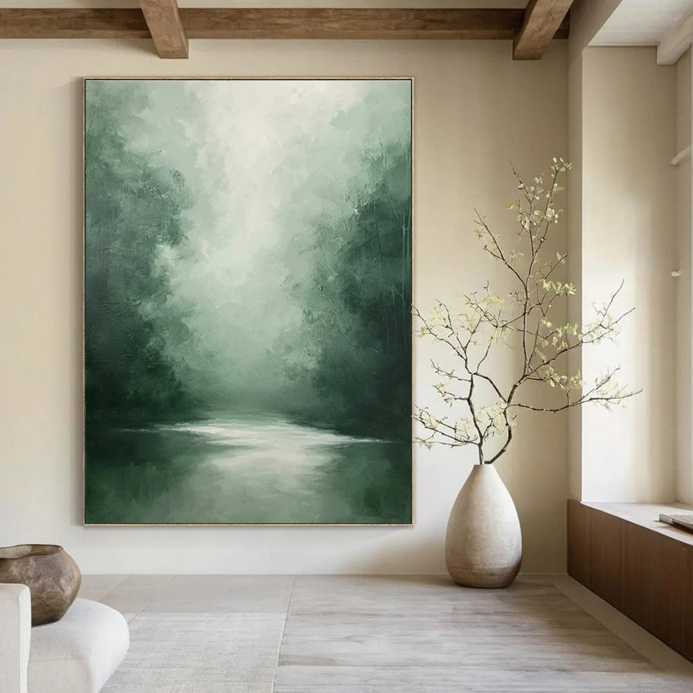 Green Misty Forest River Abstract Painting ADGE024