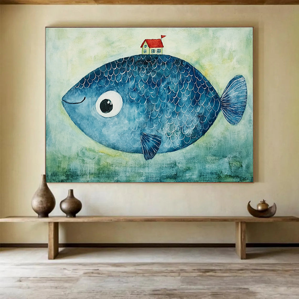Blue Fish - Whimsical Abstract Painting DYP069