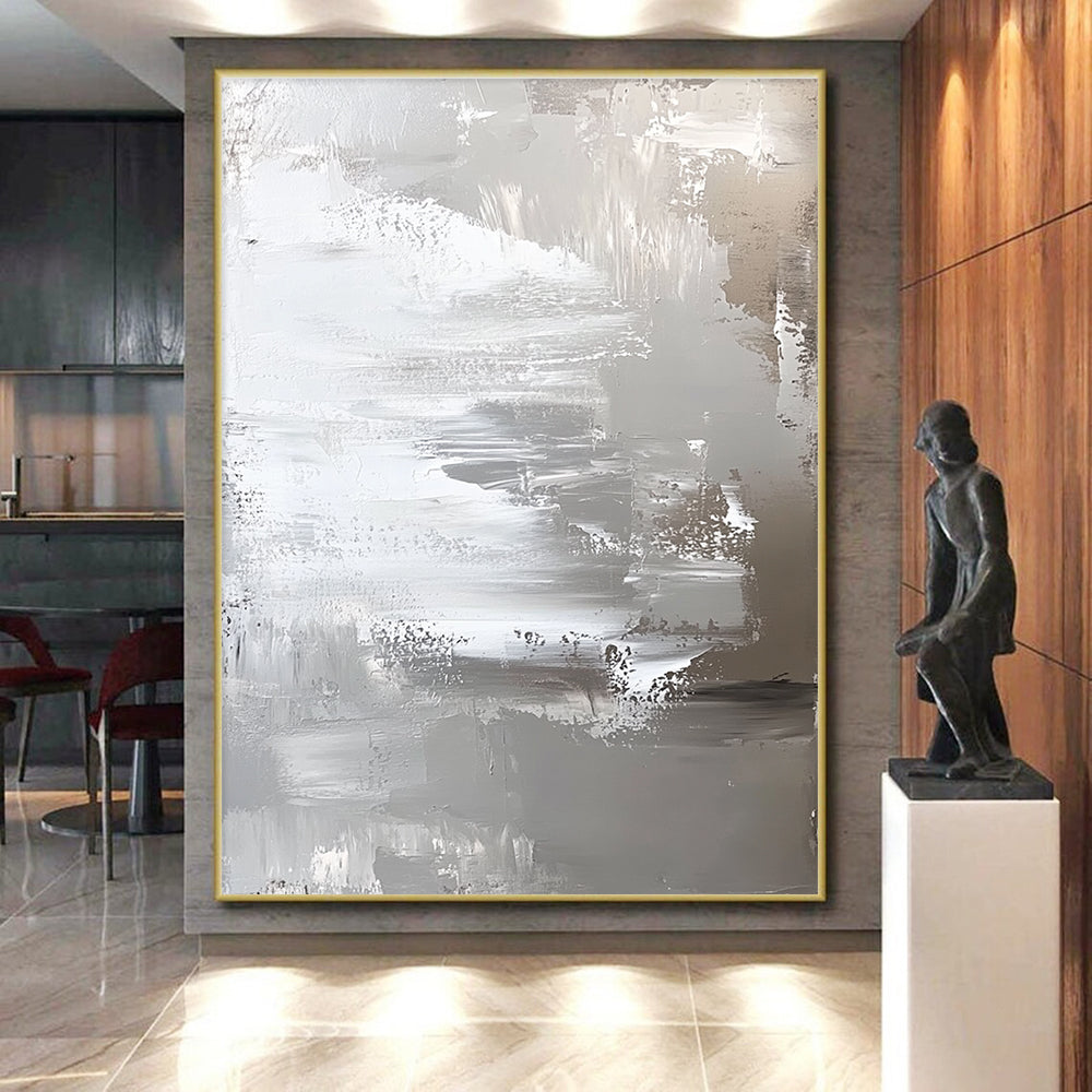 Silver and Gray Abstract Painting with Textured Layers GER420