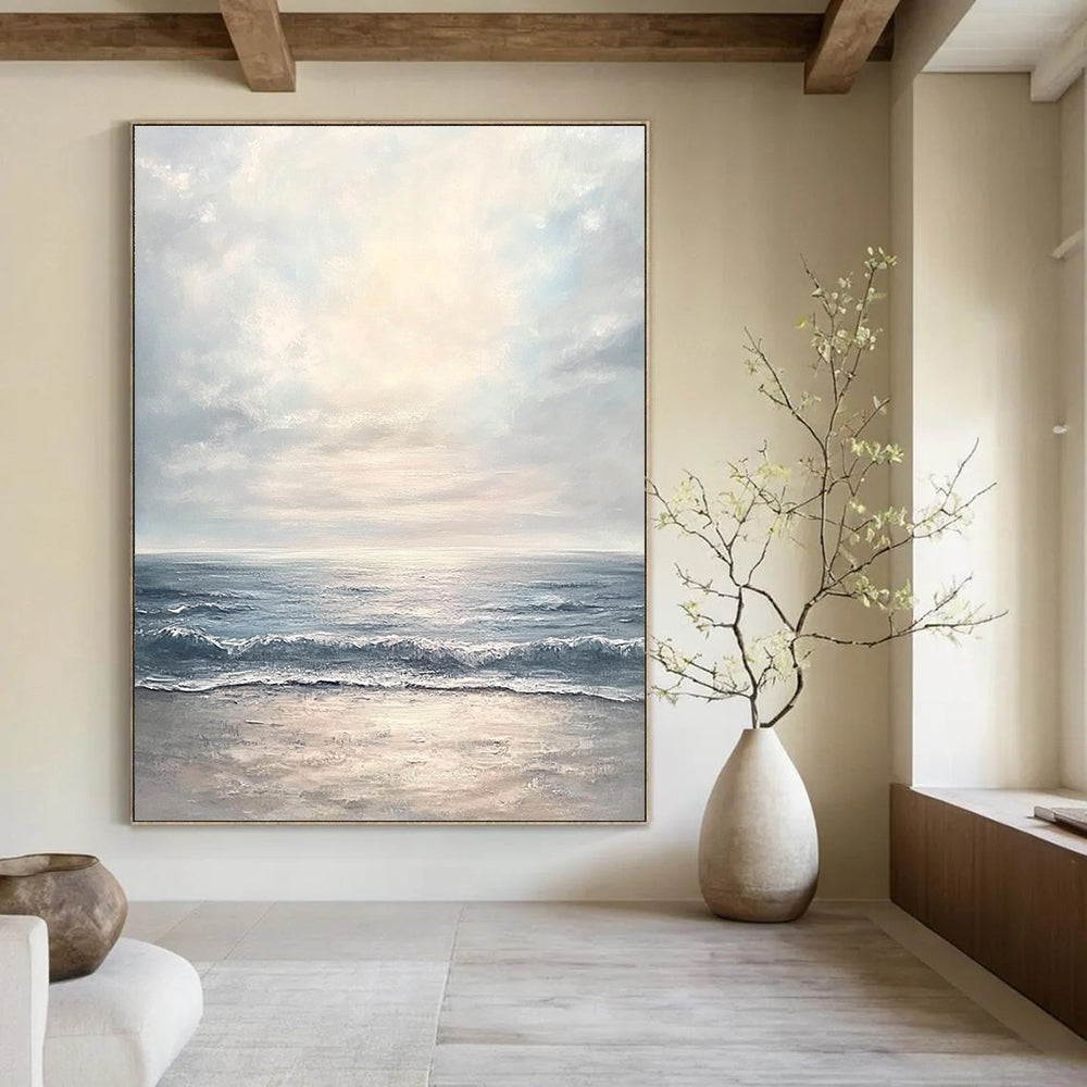 Large Abstract Painting of a serene seascape with gentle waves in soft pastel tones creating a tranquil atmosphere and harmony with nature.STSC1177