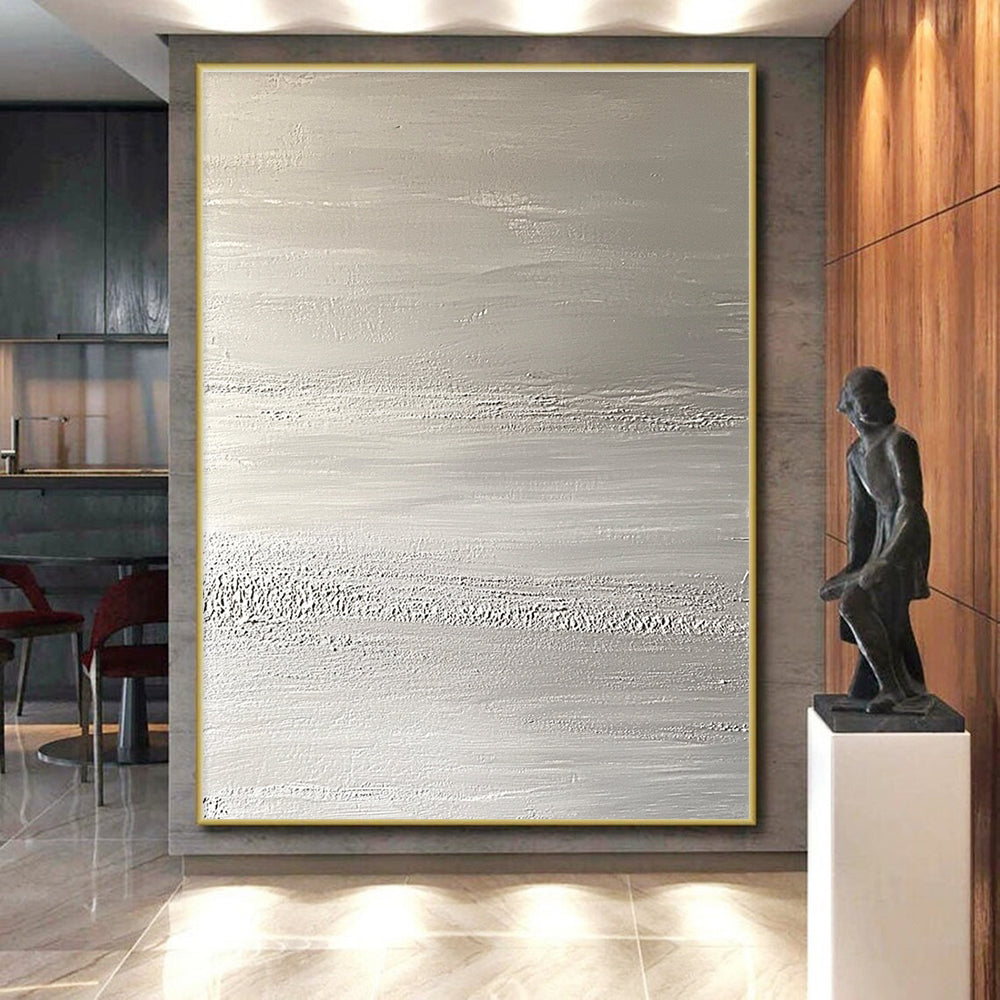 Silver Textured Abstract Painting with Subtle Patterns GER117