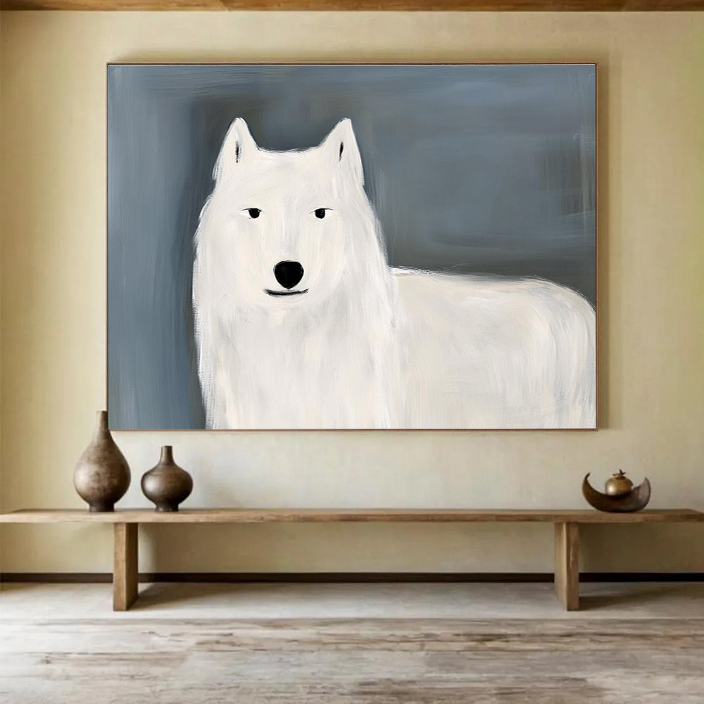 White Wolf Portrait Abstract Painting on Grey DYP163