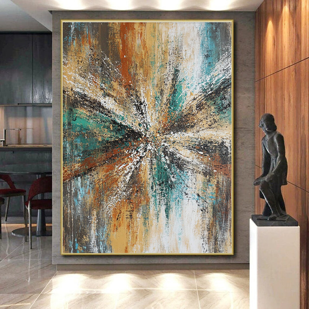 Colorful Burst Abstract Painting with Radiating Textures GER818