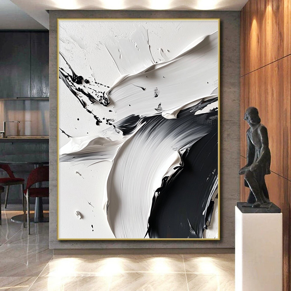 Black White Abstract Painting with Dynamic Textures GER739