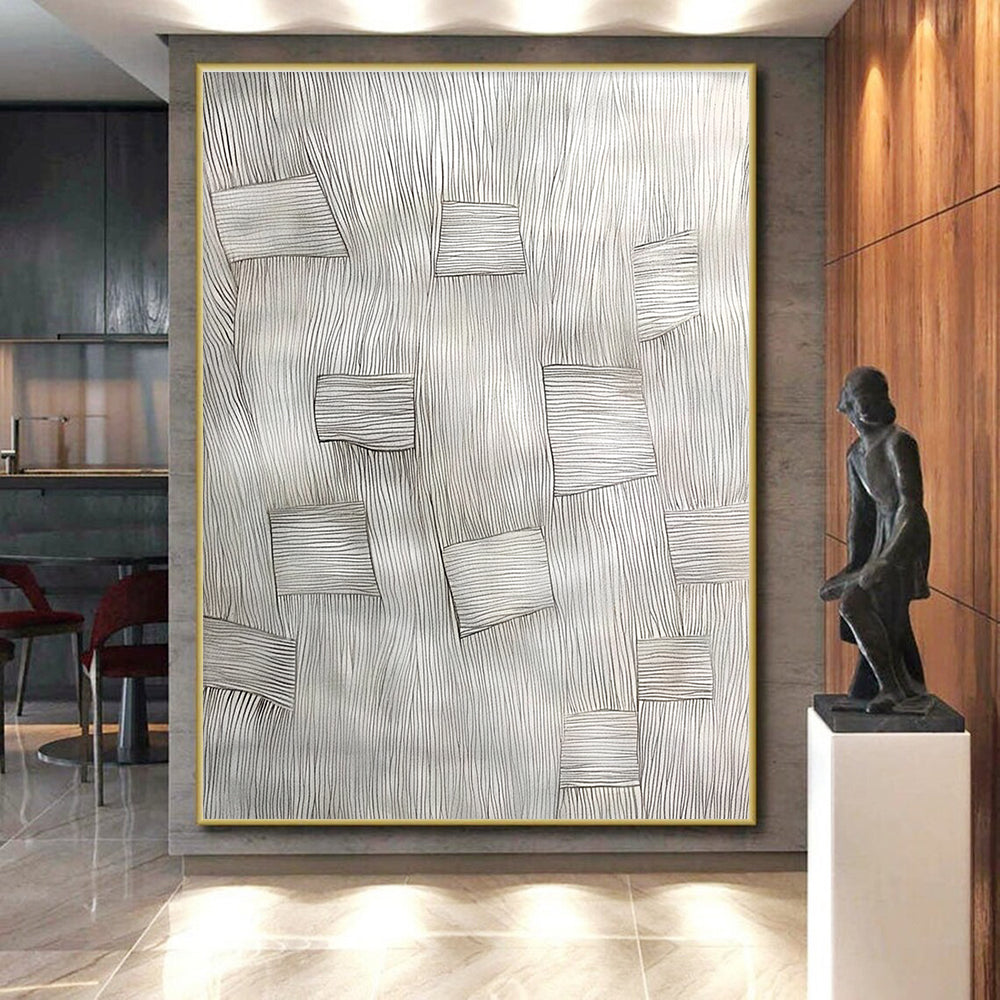 Black White Line Art Blocks Abstract Painting GER868
