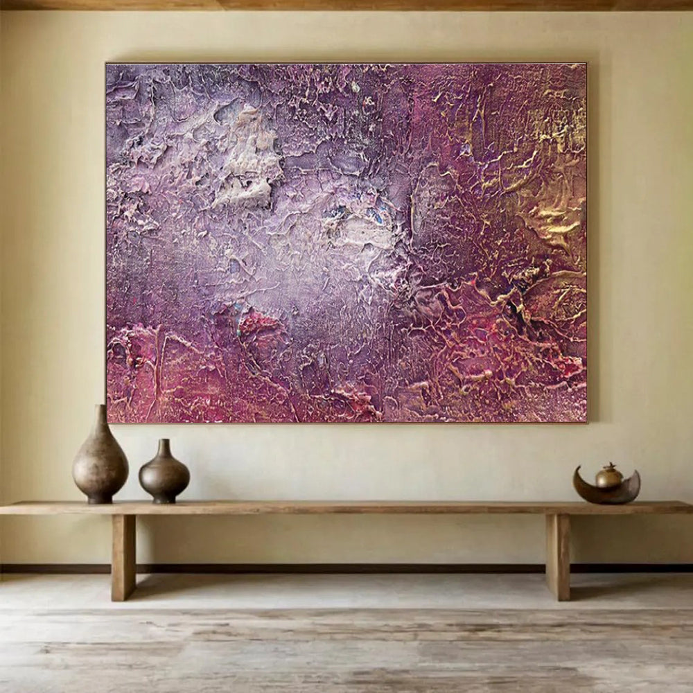 Purple Textured Abstract Painting with Rich, Layered Surfaces THY361
