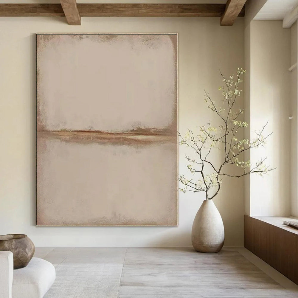 Beige Minimalist Abstract Painting with Subtle Line ADGE494