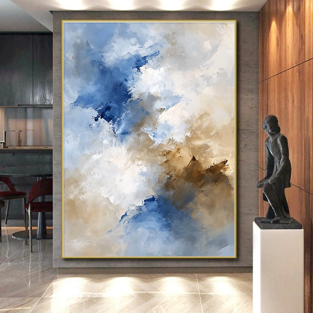Blue and Beige Abstract Painting with Soft Cloud - like Textures GER370