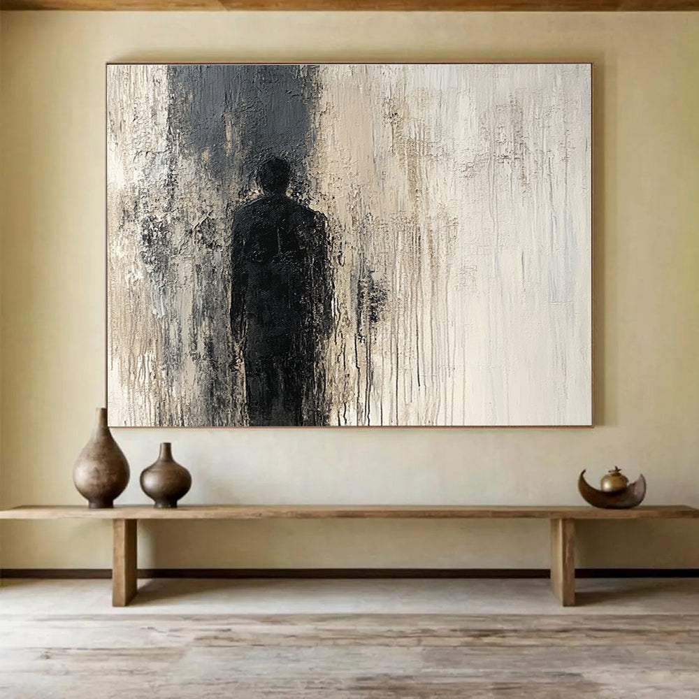 Black Silhouette Abstract Painting with Textured Background DYP212