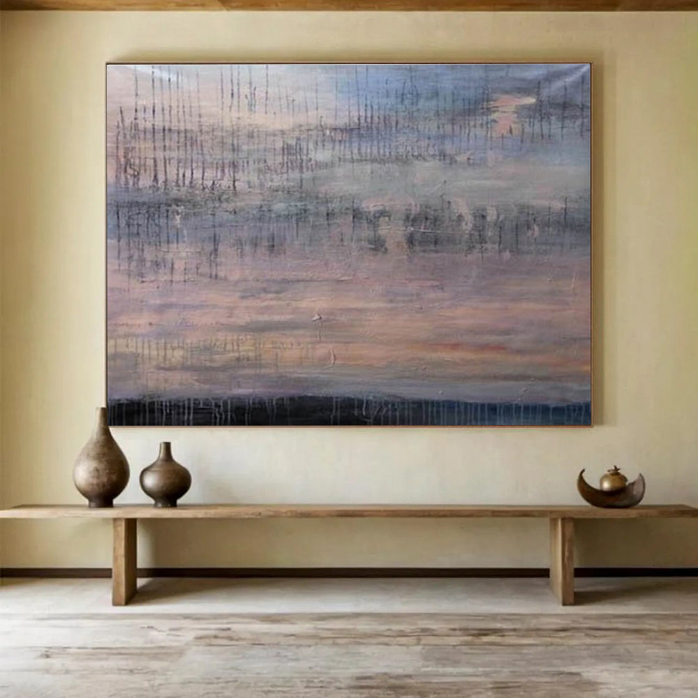 Dripping Sky Abstract Painting with Muted Pastel Tones THY150