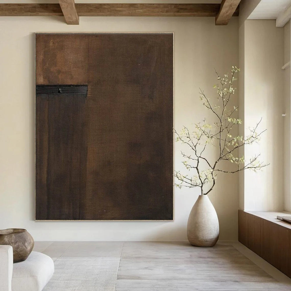 Dark Brown Minimalist Abstract Painting with Simple Forms ADGE512
