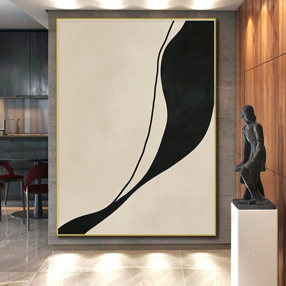 Black Beige Curved Line Abstract Painting GER843