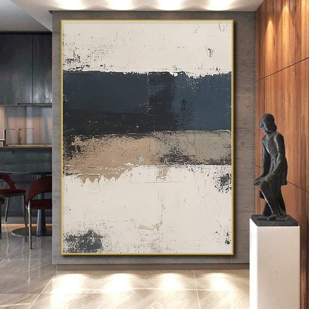 Black and Beige Abstract Painting with Textured Layers GER500