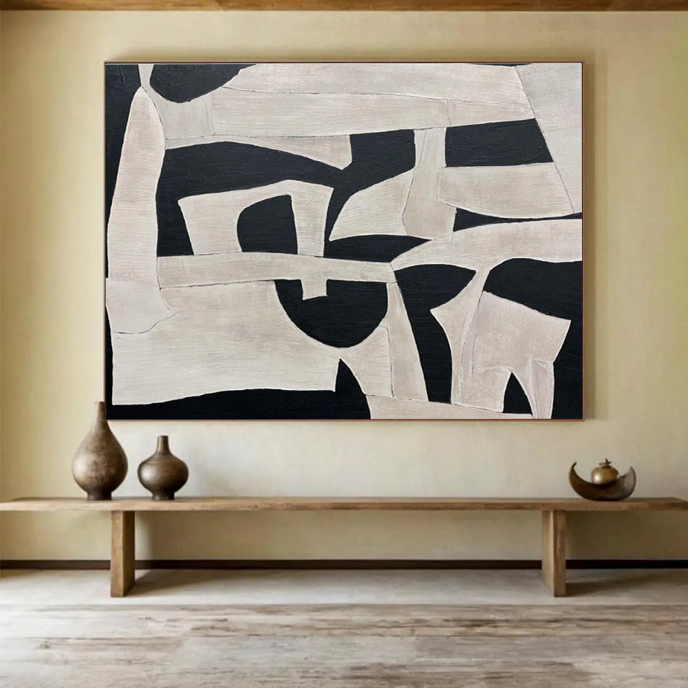 Black and White Geometric Shapes Abstract Painting THY092