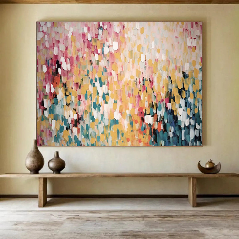 Pastel Color Block Abstract Painting with Pink, Yellow, and Blue Hues THY166