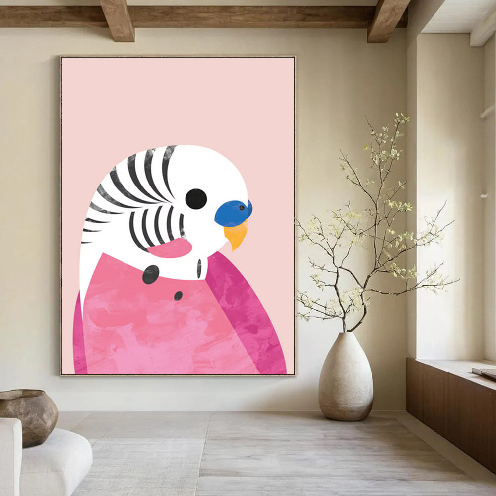 Pink Parrot Pop Art - Inspired Abstract Painting ADGE227