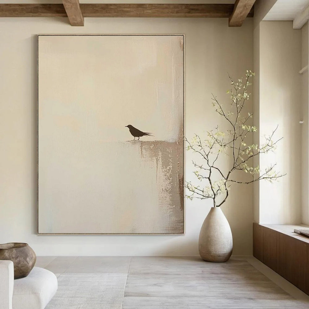 Solitary Bird Silhouette Abstract Painting with Subtle Textures ADGE483