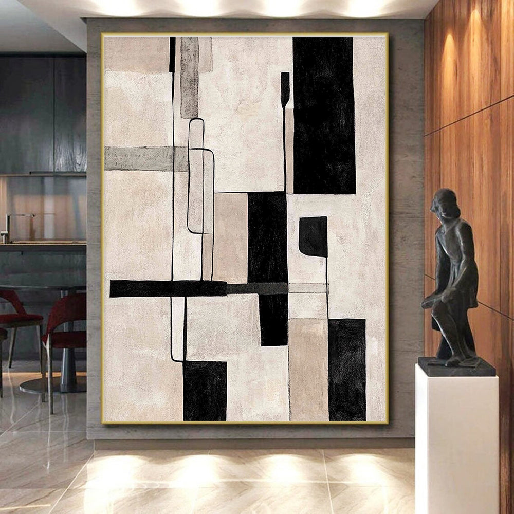 Monochromatic Geometric Abstract with Black, White, and Beige GER322