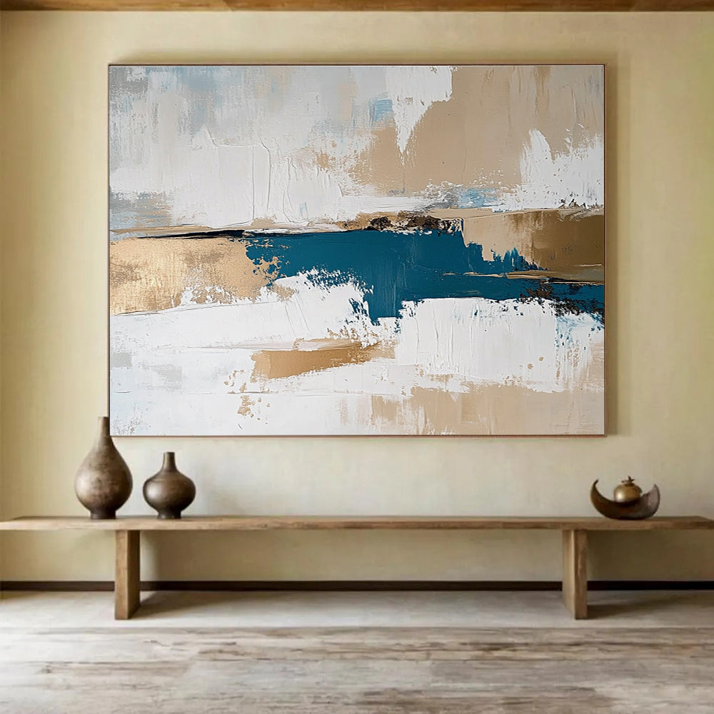 Beige and Blue Abstract with Gold Accents Painting DYP471