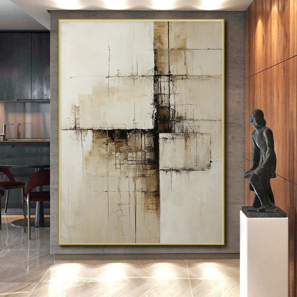 Beige and Brown Abstract Painting with Architectural Lines GER547