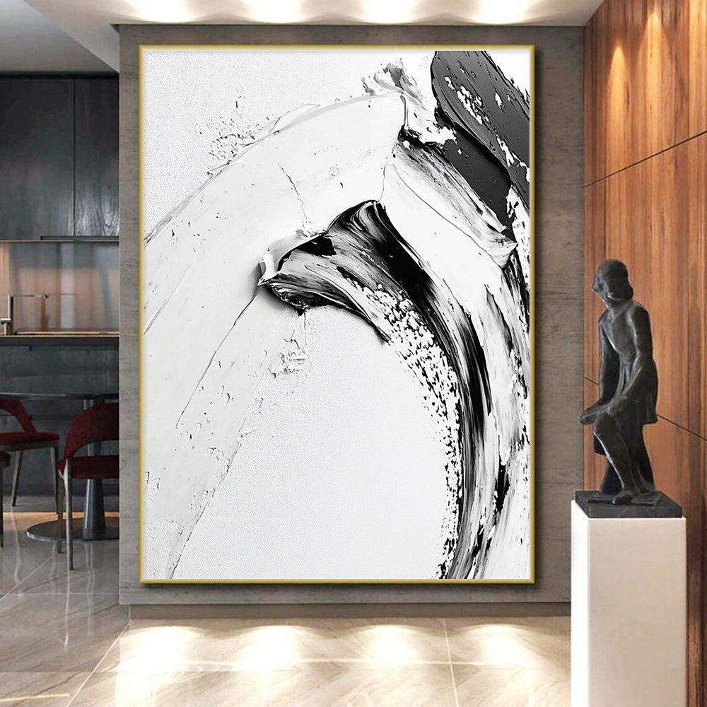 Curved Black White Abstract with Bold Brushstrokes GER351