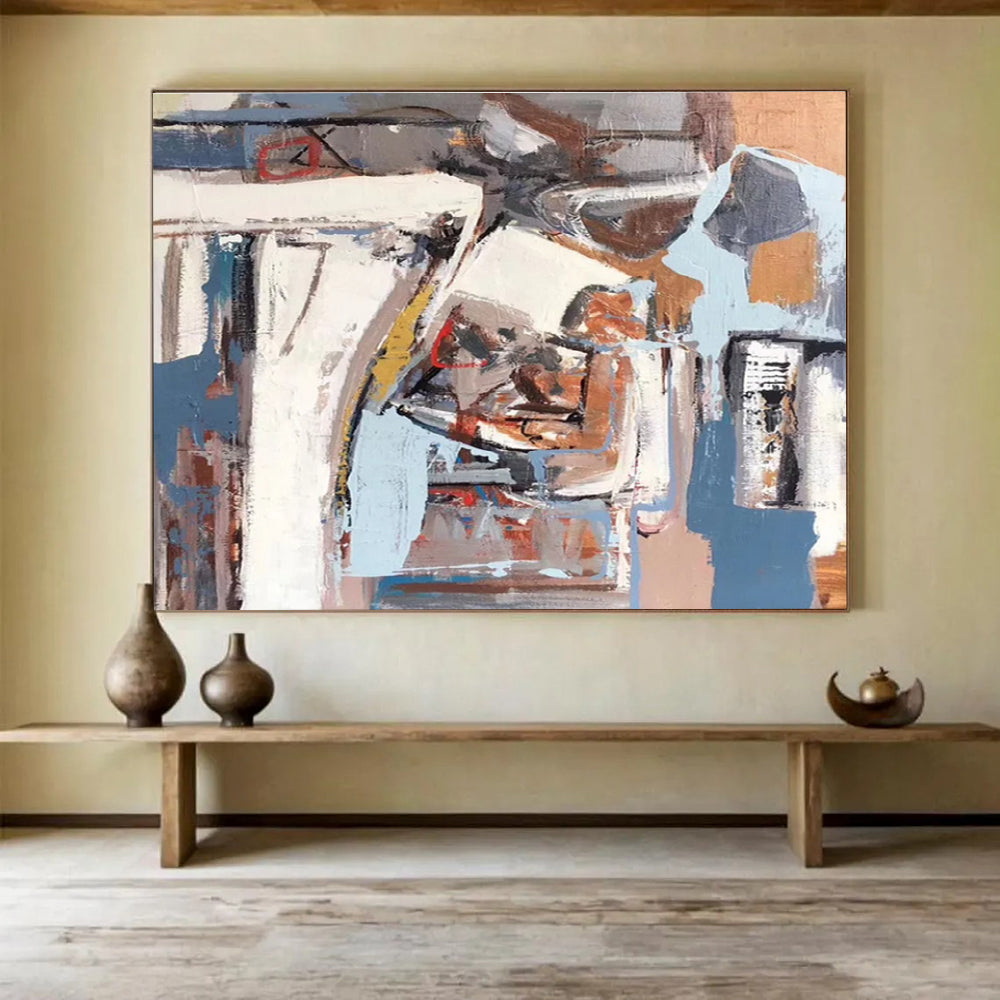 Grey Blue Brown Abstract Shapes Painting THY025
