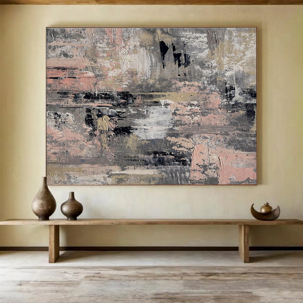 Gray Pink Abstract Painting with Subtle, Muted Tones THY380