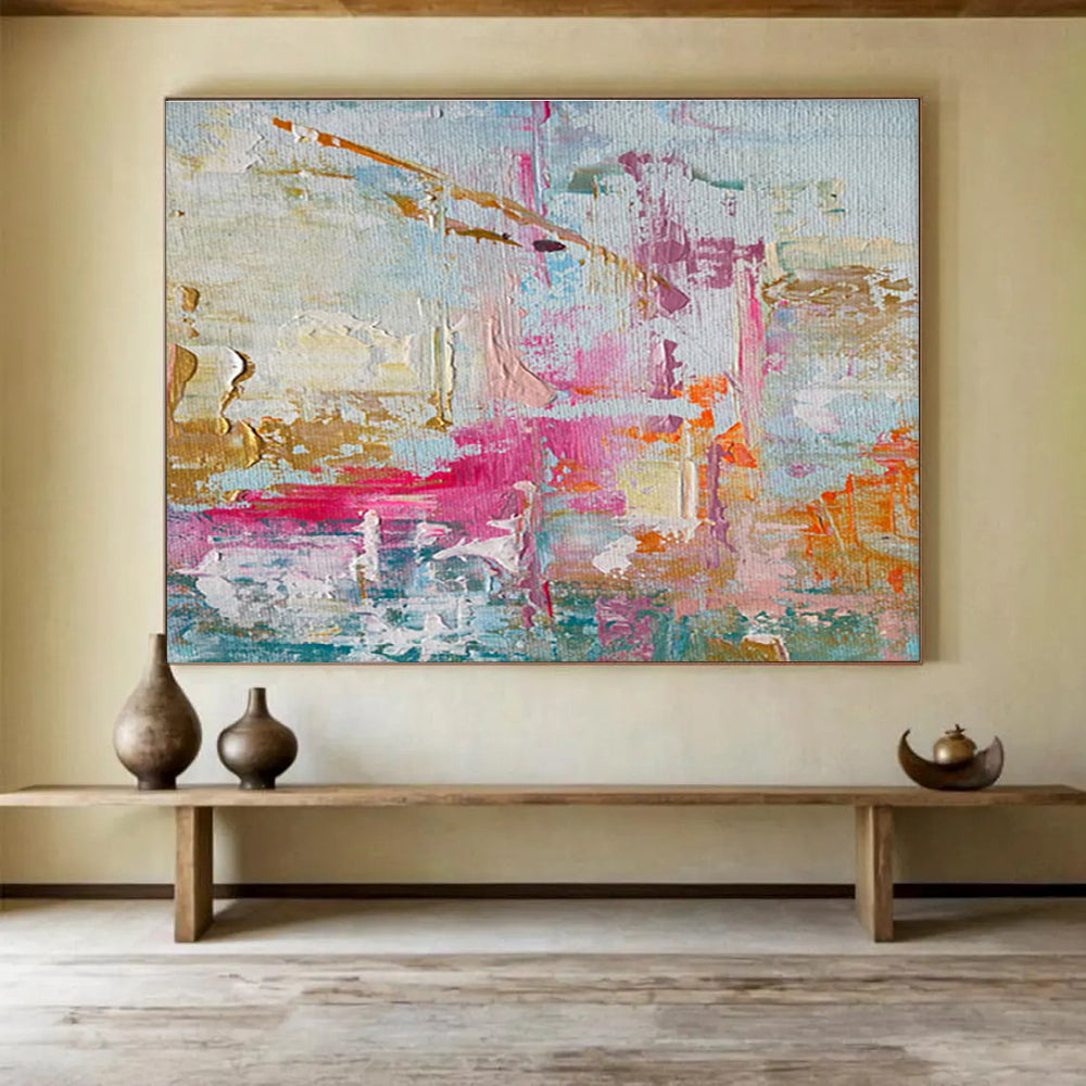 Pink Gold Abstract Painting with Playful Color Mixes THY329