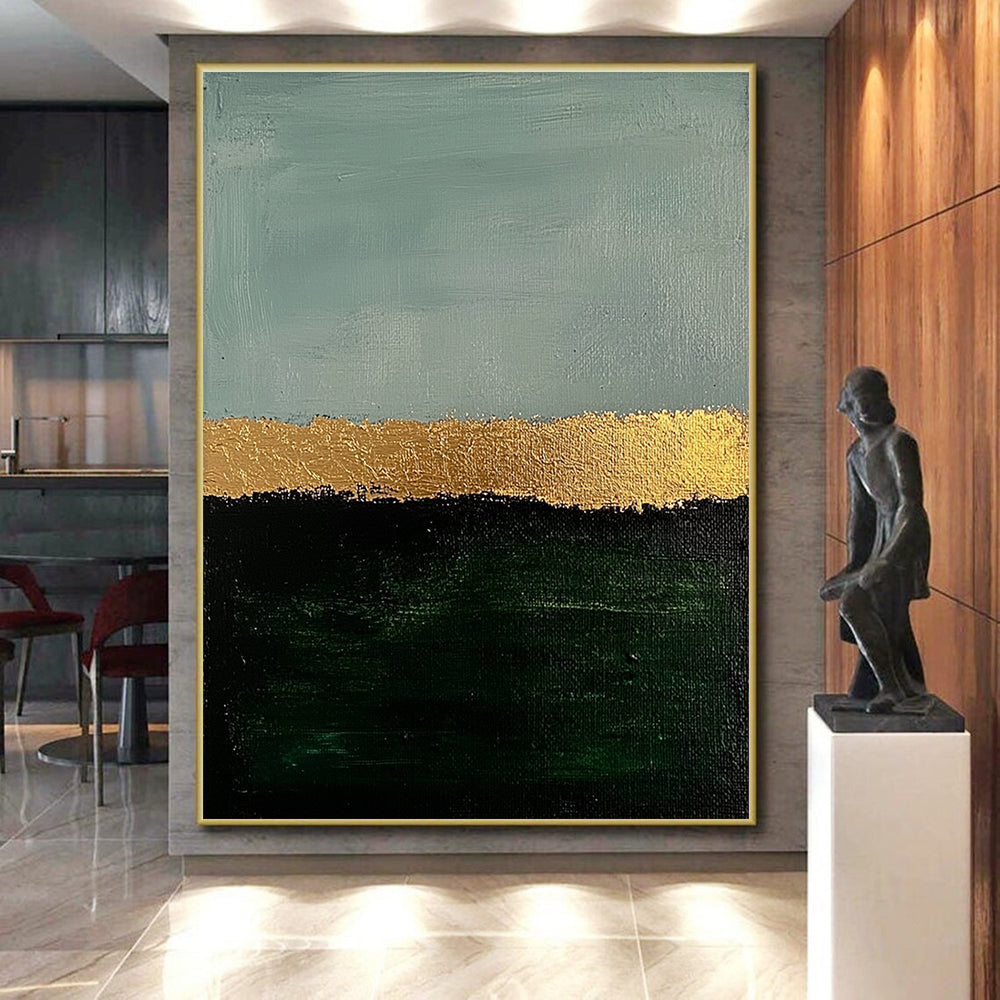 Teal Gold and Green Abstract Painting with Textured Stripes GER191