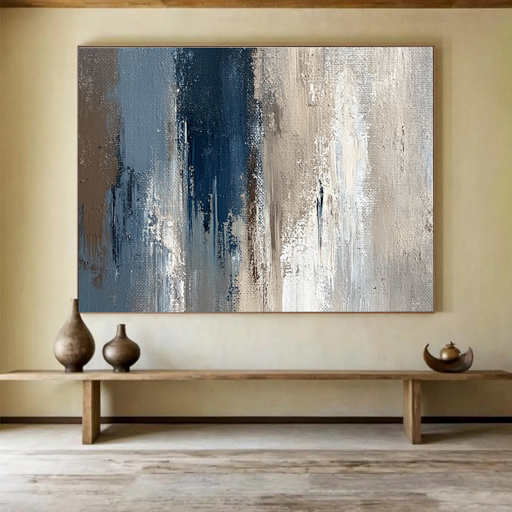 Blue and Beige Abstract Painting with Textured Layers DYP274