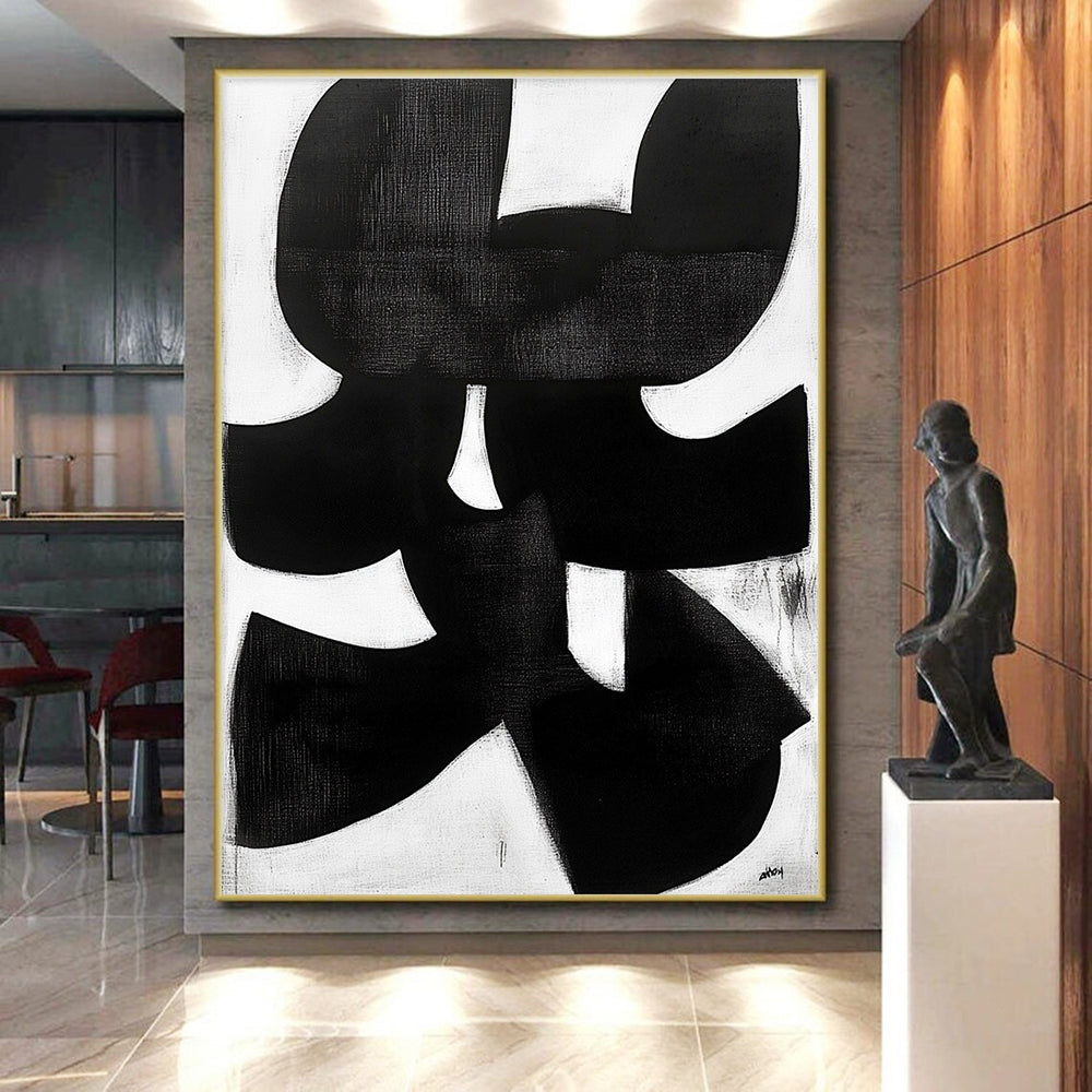 Black and White Organic Shapes Abstract Painting with Bold Forms GER011