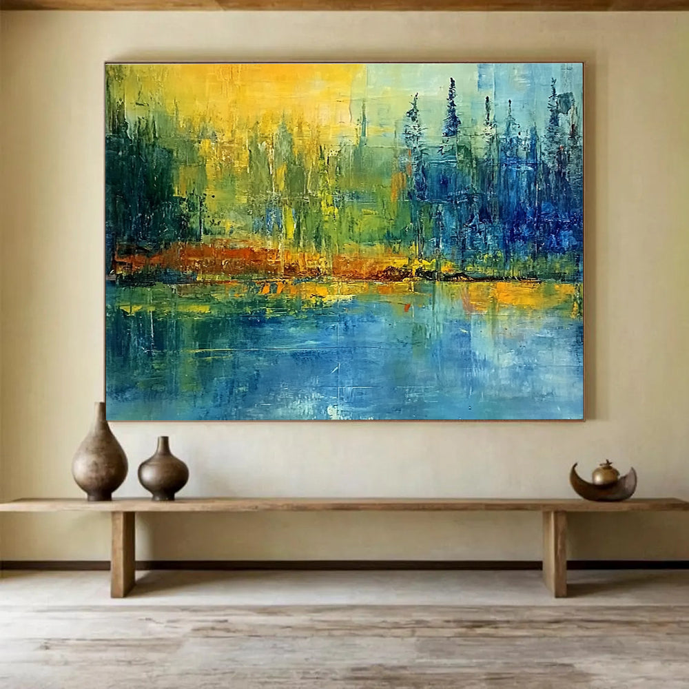 Color - Blended Landscape Abstract Painting with Yellow, Blue and Green DYP110